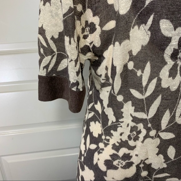 alexandra Bartlett Linen Knit Shirt Brown Floral Sz L Short Sleeves Earth Tone - Picture 8 of 10